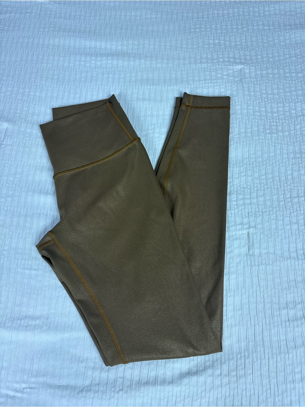 lululemon athletica Olive High-Rise Leggings with Contrast Gold Stitching